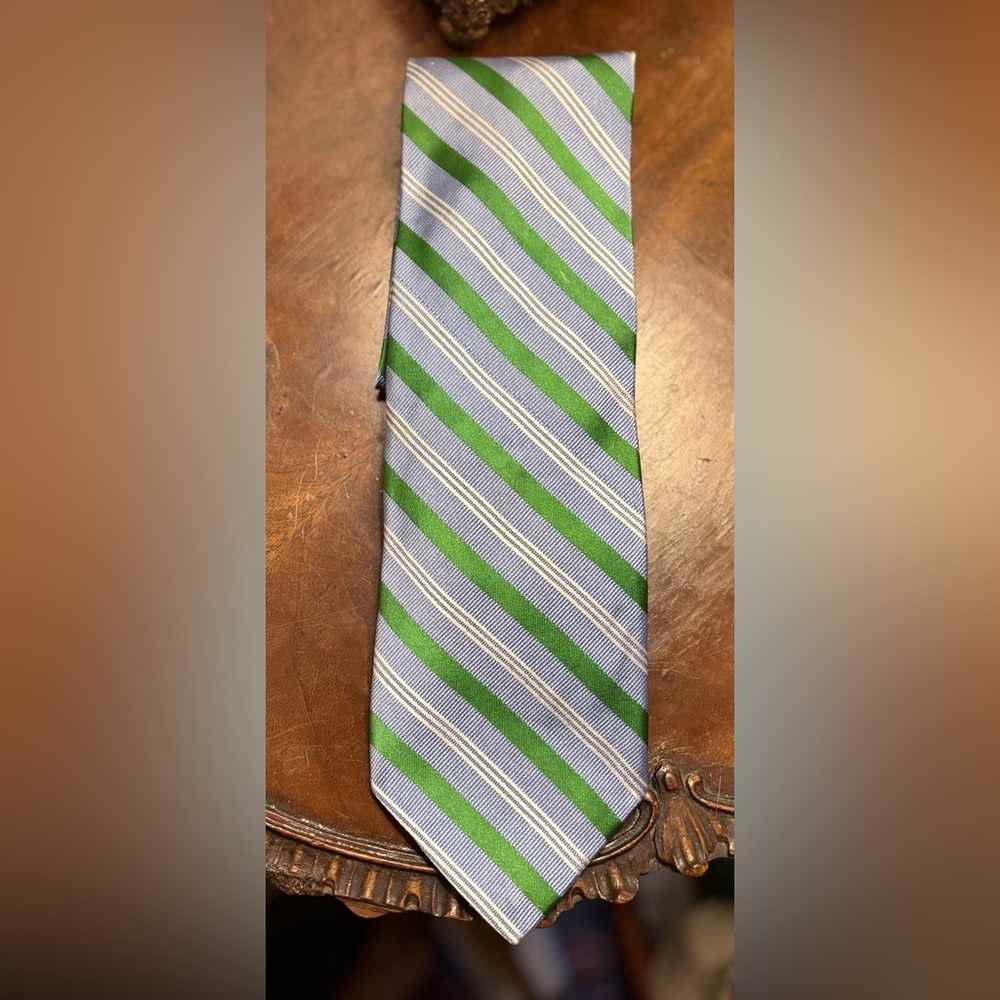 Brooks Brothers 346 Tie Pure Silk Made in Italy Green and Gray Striped Men's Tie